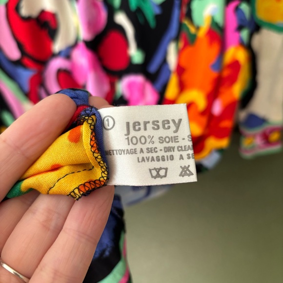 Vintage Leonard Paris Silk Jersey Mikado Midi Floral Dress Size Large - Picture 10 of 12